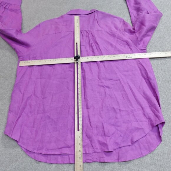 Lauren Ralph Lauren Womens Shirt 2X Purple Safari Tab Sleeves 100% Linen - Picture 5 of 9
